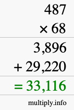 How to calculate 487 times 68 using long multiplication