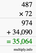 How to calculate 487 times 72 using long multiplication