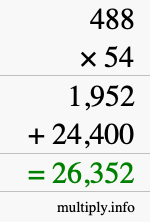 How to calculate 488 times 54 using long multiplication