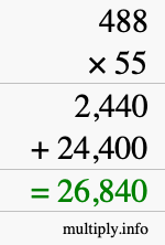 How to calculate 488 times 55 using long multiplication