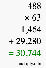 How to calculate 488 times 63 using long multiplication