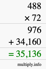 How to calculate 488 times 72 using long multiplication
