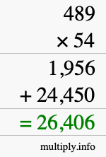 How to calculate 489 times 54 using long multiplication