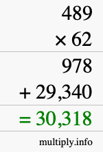 How to calculate 489 times 62 using long multiplication