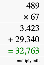 How to calculate 489 times 67 using long multiplication