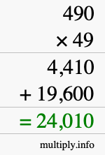 How to calculate 490 times 49 using long multiplication