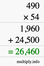 How to calculate 490 times 54 using long multiplication