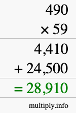 How to calculate 490 times 59 using long multiplication