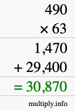 How to calculate 490 times 63 using long multiplication