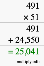 How to calculate 491 times 51 using long multiplication