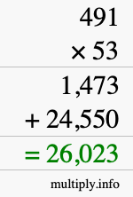 How to calculate 491 times 53 using long multiplication