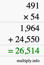 How to calculate 491 times 54 using long multiplication