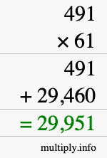 How to calculate 491 times 61 using long multiplication