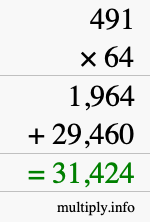 How to calculate 491 times 64 using long multiplication