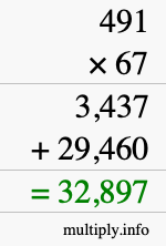 How to calculate 491 times 67 using long multiplication