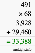 How to calculate 491 times 68 using long multiplication