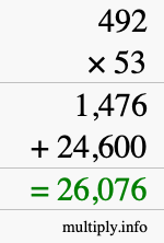 How to calculate 492 times 53 using long multiplication