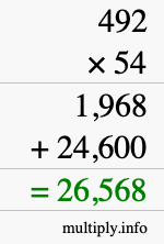 How to calculate 492 times 54 using long multiplication