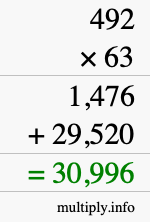 How to calculate 492 times 63 using long multiplication