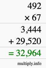 How to calculate 492 times 67 using long multiplication