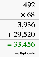 How to calculate 492 times 68 using long multiplication