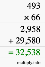 How to calculate 493 times 66 using long multiplication