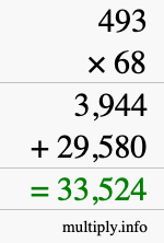 How to calculate 493 times 68 using long multiplication