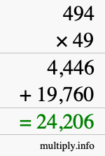 How to calculate 494 times 49 using long multiplication