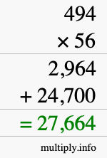 How to calculate 494 times 56 using long multiplication