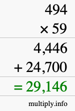 How to calculate 494 times 59 using long multiplication