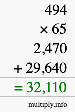 How to calculate 494 times 65 using long multiplication How to calculate 494 times 65 using long multiplication