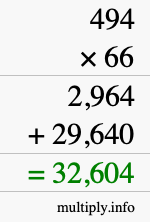 How to calculate 494 times 66 using long multiplication