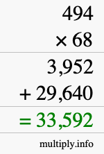 How to calculate 494 times 68 using long multiplication