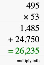 How to calculate 495 times 53 using long multiplication