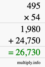 How to calculate 495 times 54 using long multiplication