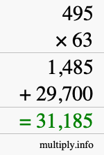 How to calculate 495 times 63 using long multiplication
