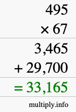 How to calculate 495 times 67 using long multiplication