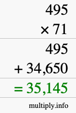 How to calculate 495 times 71 using long multiplication