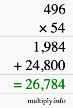 How to calculate 496 times 54 using long multiplication