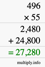 How to calculate 496 times 55 using long multiplication