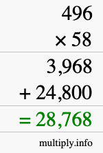 How to calculate 496 times 58 using long multiplication How to calculate 496 times 58 using long multiplication