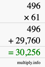 How to calculate 496 times 61 using long multiplication