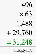 How to calculate 496 times 63 using long multiplication