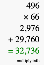 How to calculate 496 times 66 using long multiplication