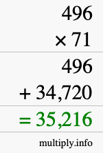How to calculate 496 times 71 using long multiplication
