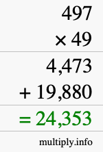 How to calculate 497 times 49 using long multiplication