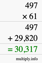 How to calculate 497 times 61 using long multiplication