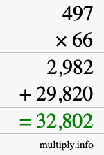 How to calculate 497 times 66 using long multiplication