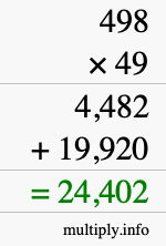 How to calculate 498 times 49 using long multiplication
