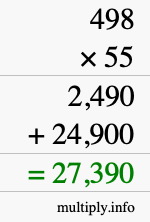 How to calculate 498 times 55 using long multiplication How to calculate 498 times 55 using long multiplication